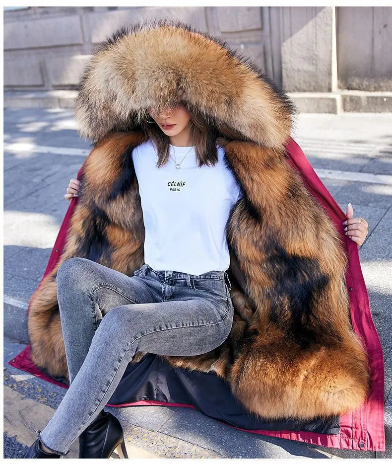 Women Cotton coat Winter Jacket Female thick warm Parkas hooded Outwear large sizeInner liner removable fur over knee Overcoat