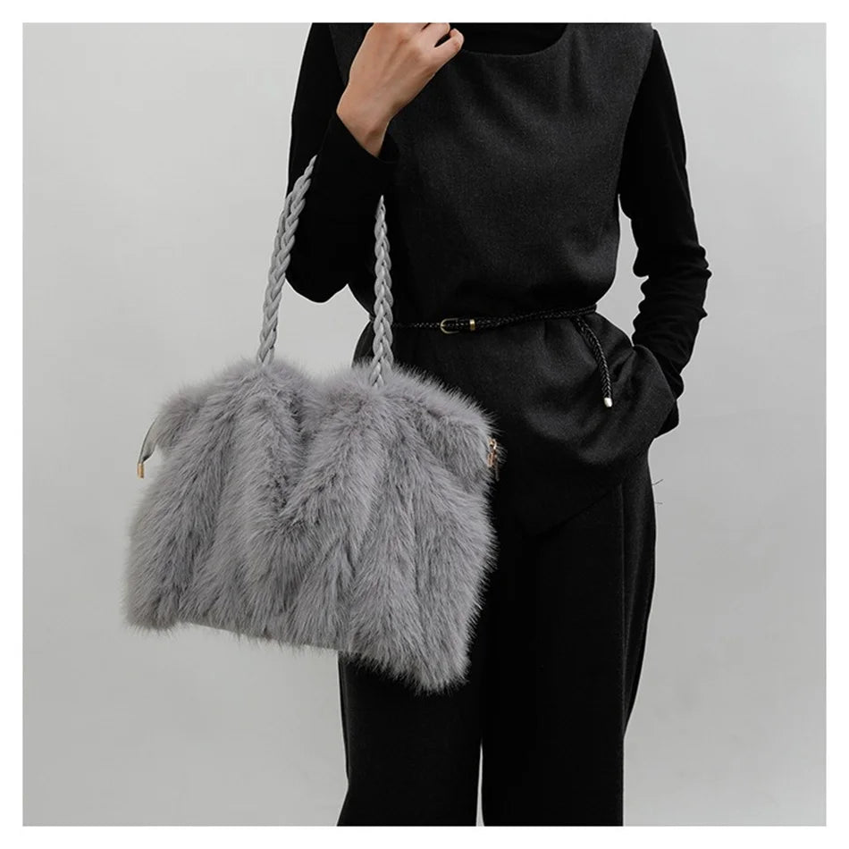 Women's Plush Shoulder Bag High-end Fashion Luxury Soft Faux For Skin Shoulder Bag Faux Fur Women's Bag