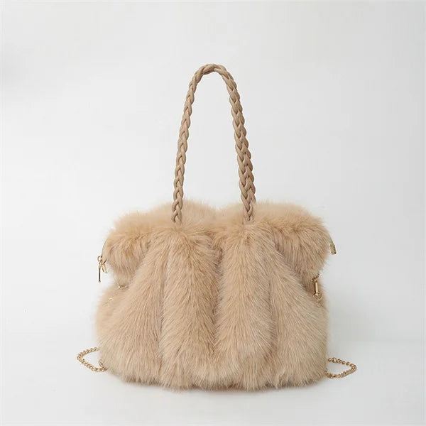 Women's Plush Shoulder Bag High-end Fashion Luxury Soft Faux For Skin Shoulder Bag Faux Fur Women's Bag