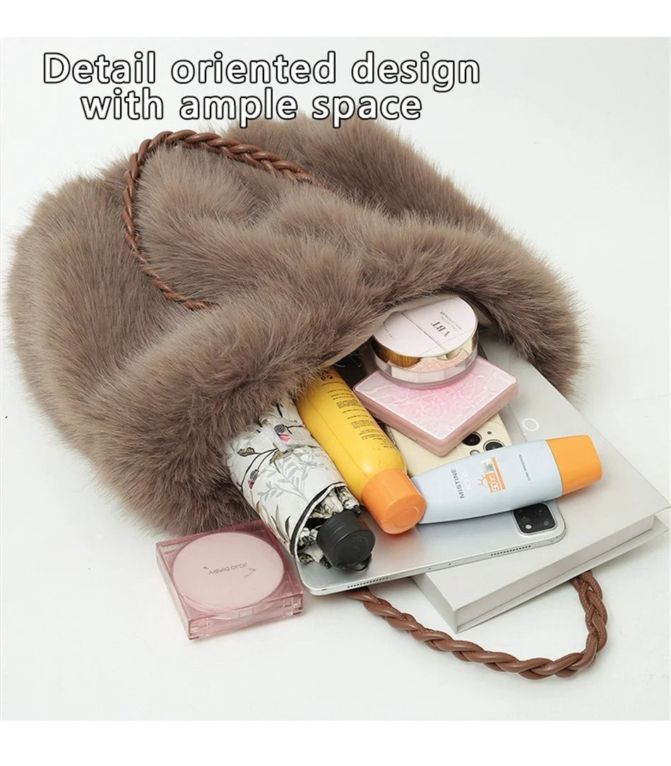 Women's Plush Shoulder Bag High-end Fashion Luxury Soft Faux For Skin Shoulder Bag Faux Fur Women's Bag