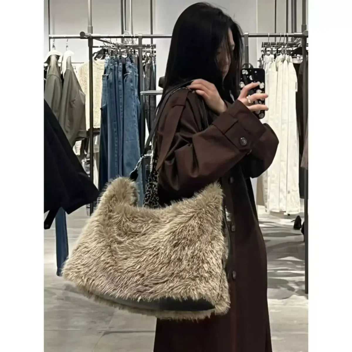 Women New Plush Tote Bags Fashion Commuter Large Capacity Korean Versatile Single Shoulder Cross Bag