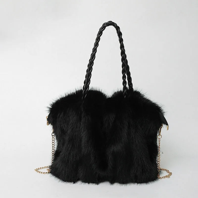 Women's Plush Shoulder Bag High-end Fashion Luxury Soft Faux For Skin Shoulder Bag Faux Fur Women's Bag
