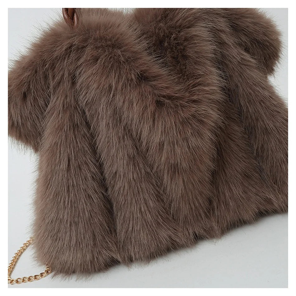 Women's Plush Shoulder Bag High-end Fashion Luxury Soft Faux For Skin Shoulder Bag Faux Fur Women's Bag