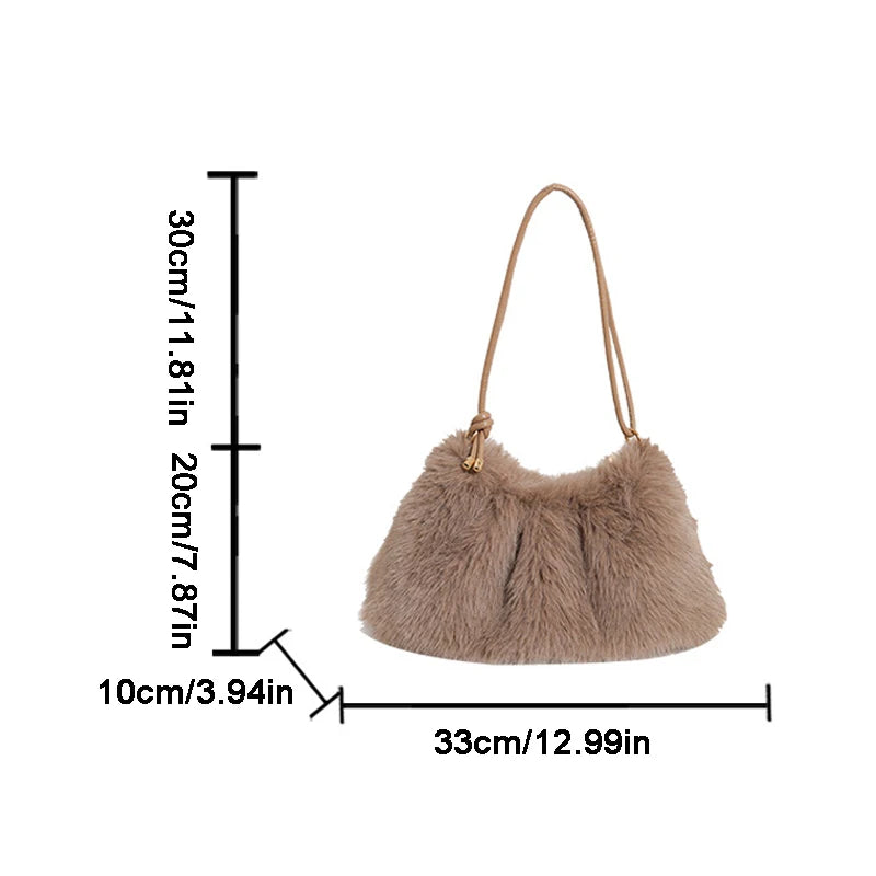 Women's Autumn and Winter Handbag Imitation Fur Fashion Hundred with Plush Bag Solid Color Large Capacity Zipper Shoulder Bag
