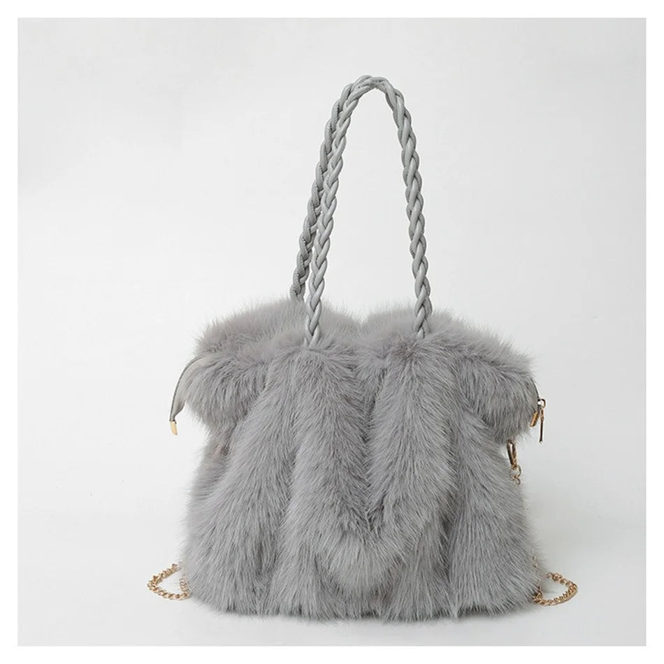 Women's Plush Shoulder Bag High-end Fashion Luxury Soft Faux For Skin Shoulder Bag Faux Fur Women's Bag