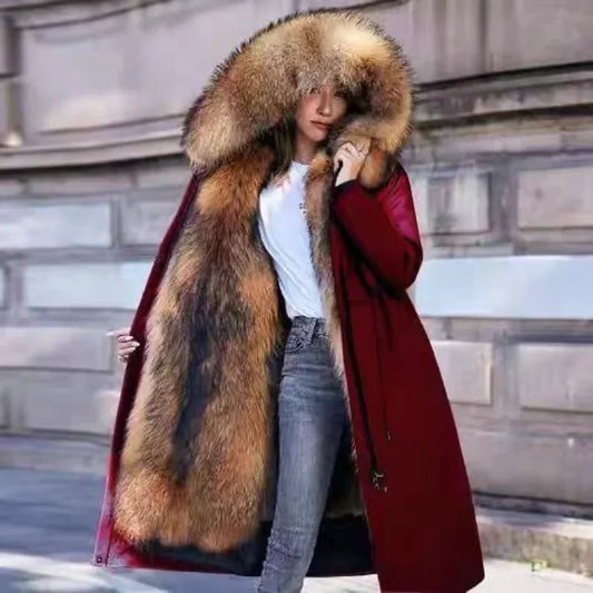 Women Cotton coat Winter Jacket Female thick warm Parkas hooded Outwear large sizeInner liner removable fur over knee Overcoat
