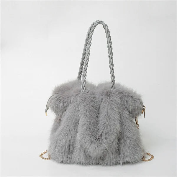 Women's Plush Shoulder Bag High-end Fashion Luxury Soft Faux For Skin Shoulder Bag Faux Fur Women's Bag