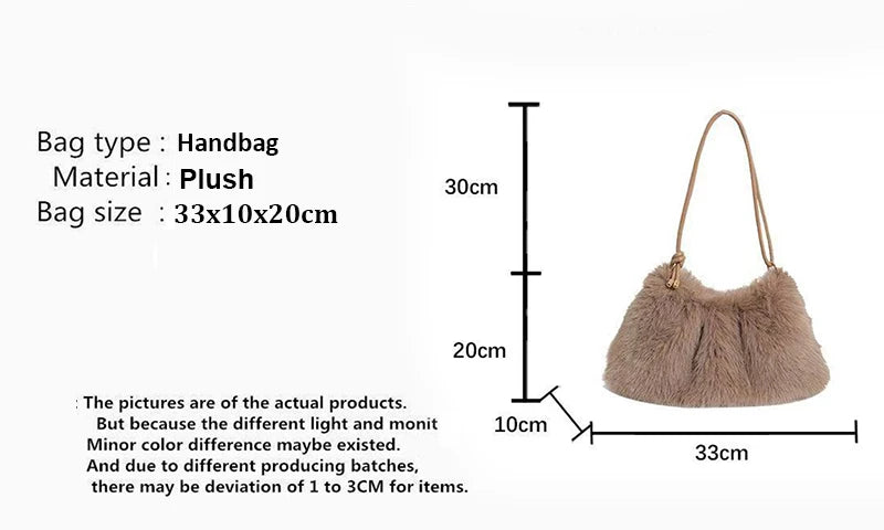 Women's Large Capacity Shoulder Bag Solid Color Plush Imitation Fur Handbag For Autumn And Winter Fashion