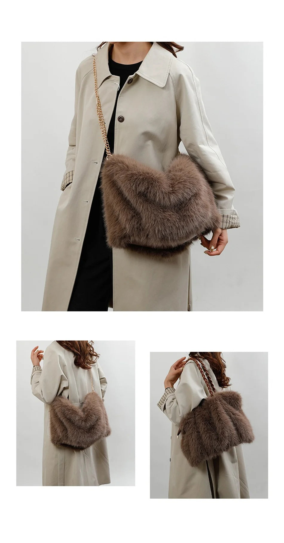 Women's Plush Shoulder Bag High-end Fashion Luxury Soft Faux For Skin Shoulder Bag Faux Fur Women's Bag