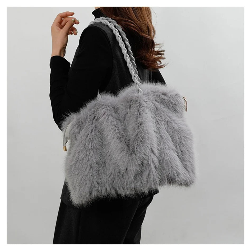 Women's Plush Shoulder Bag High-end Fashion Luxury Soft Faux For Skin Shoulder Bag Faux Fur Women's Bag