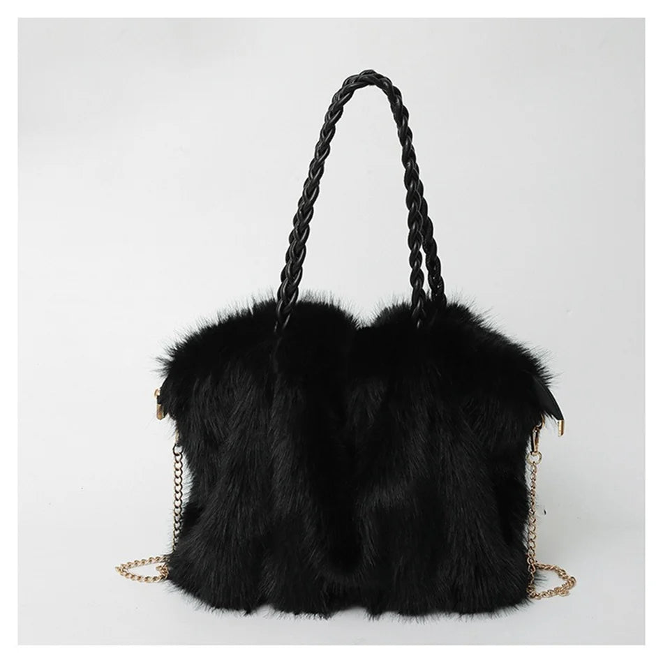 Women's Plush Shoulder Bag High-end Fashion Luxury Soft Faux For Skin Shoulder Bag Faux Fur Women's Bag