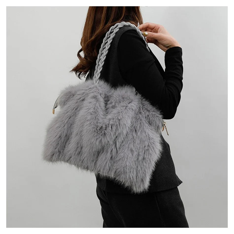 Women's Plush Shoulder Bag High-end Fashion Luxury Soft Faux For Skin Shoulder Bag Faux Fur Women's Bag