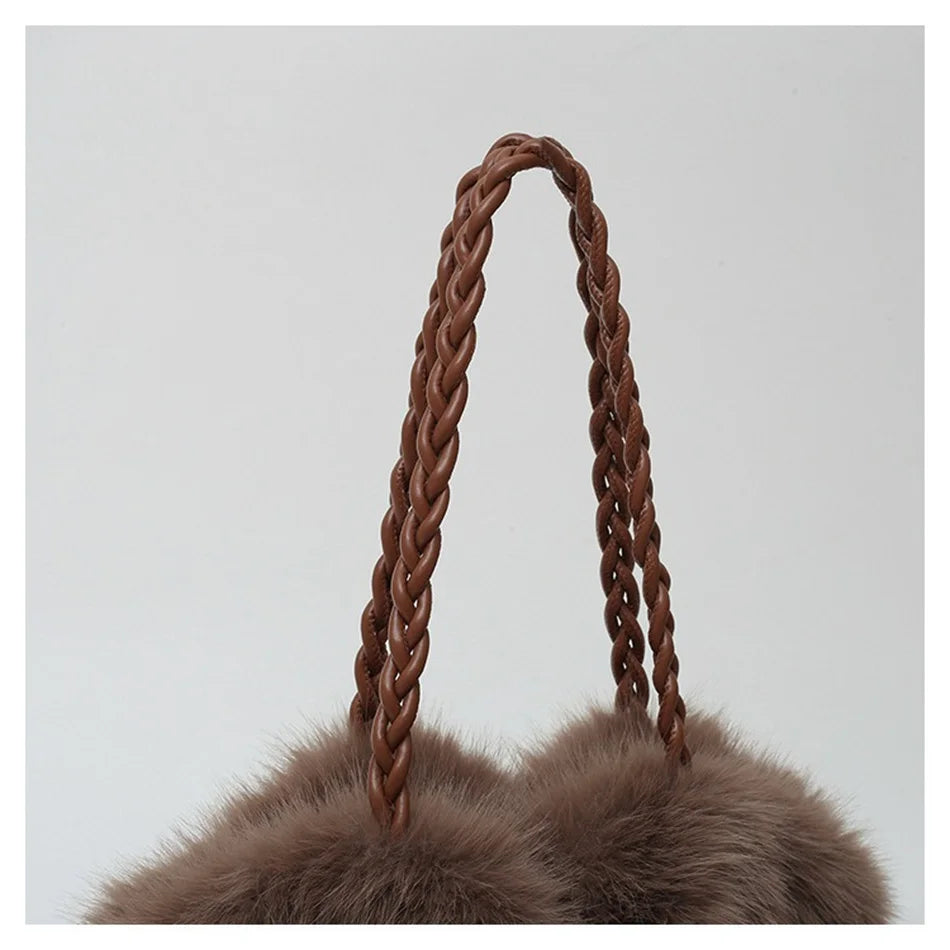 Women's Plush Shoulder Bag High-end Fashion Luxury Soft Faux For Skin Shoulder Bag Faux Fur Women's Bag