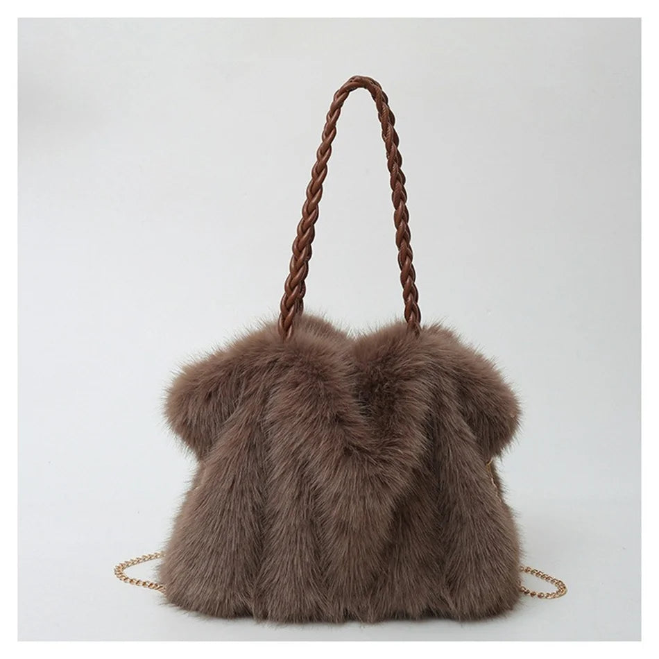 Women's Plush Shoulder Bag High-end Fashion Luxury Soft Faux For Skin Shoulder Bag Faux Fur Women's Bag