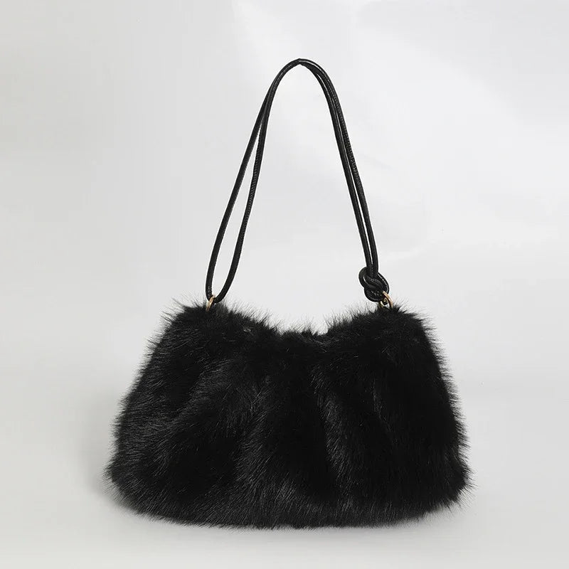 Women's Autumn and Winter Handbag Imitation Fur Fashion Hundred with Plush Bag Solid Color Large Capacity Zipper Shoulder Bag