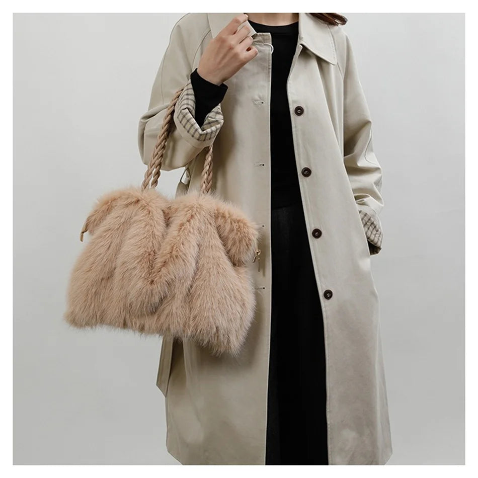 Women's Plush Shoulder Bag High-end Fashion Luxury Soft Faux For Skin Shoulder Bag Faux Fur Women's Bag