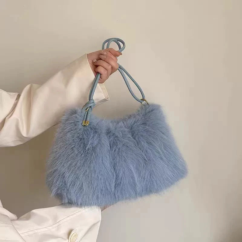 Women's Large Capacity Shoulder Bag Solid Color Plush Imitation Fur Handbag For Autumn And Winter Fashion