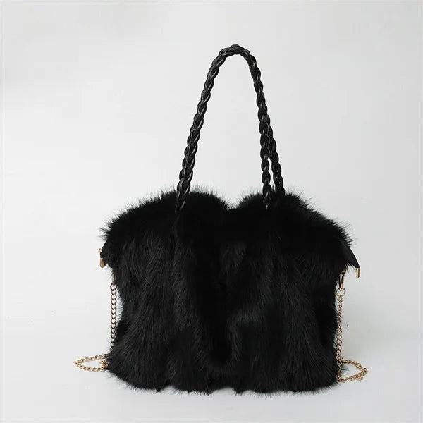 Women's Plush Shoulder Bag High-end Fashion Luxury Soft Faux For Skin Shoulder Bag Faux Fur Women's Bag