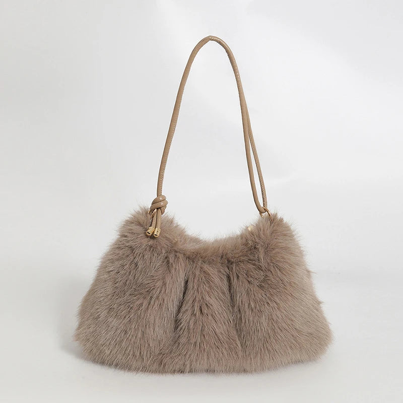 Women's Autumn and Winter Handbag Imitation Fur Fashion Hundred with Plush Bag Solid Color Large Capacity Zipper Shoulder Bag