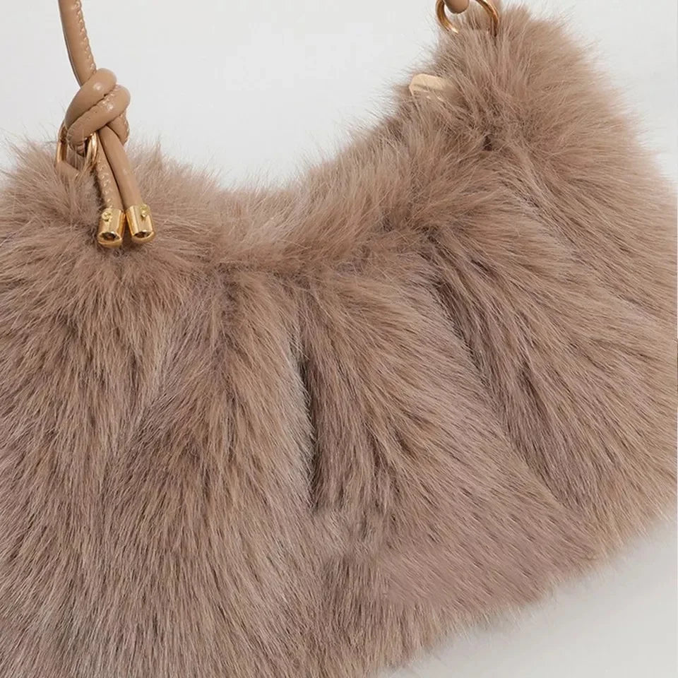 Women's Autumn and Winter Handbag Imitation Fur Fashion Hundred with Plush Bag Solid Color Large Capacity Zipper Shoulder Bag