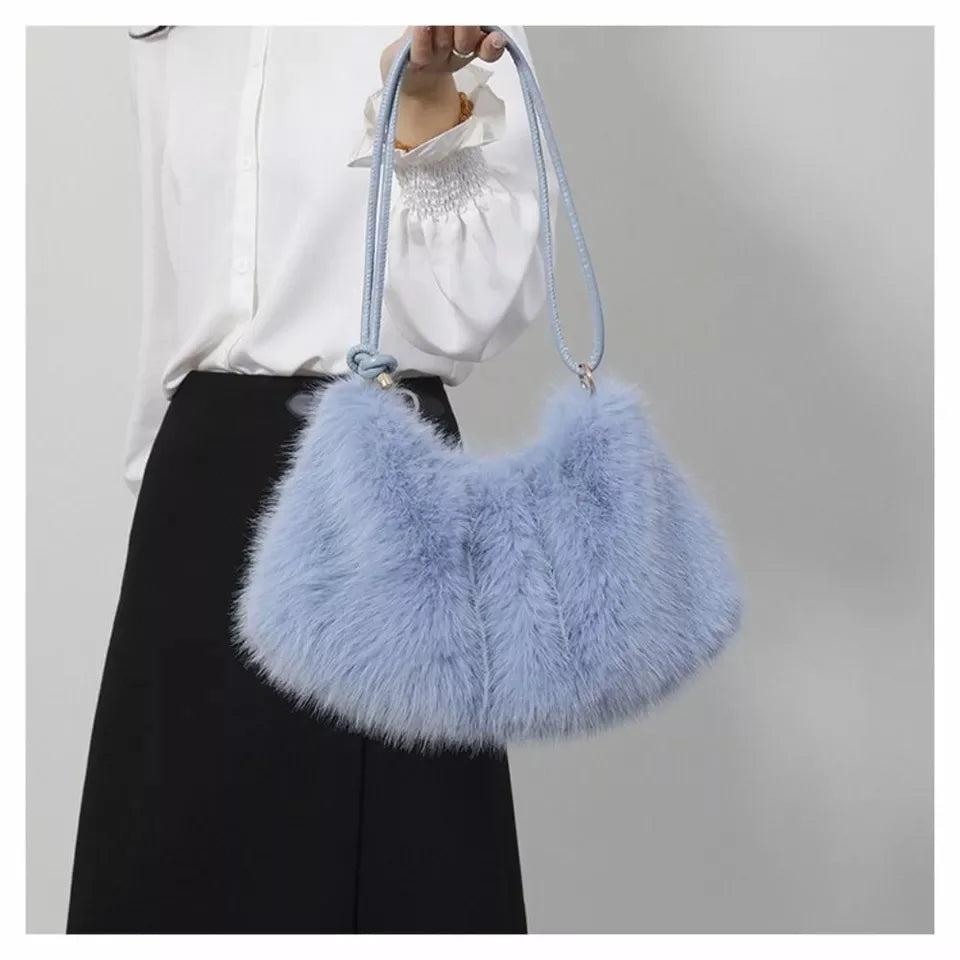Women's Autumn and Winter Handbag Imitation Fur Fashion Hundred with Plush Bag Solid Color Large Capacity Zipper Shoulder Bag