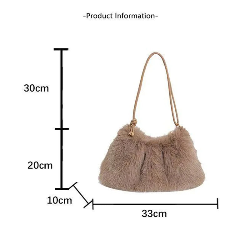 Women's Large Capacity Shoulder Bag Solid Color Plush Imitation Fur Handbag For Autumn And Winter Fashion