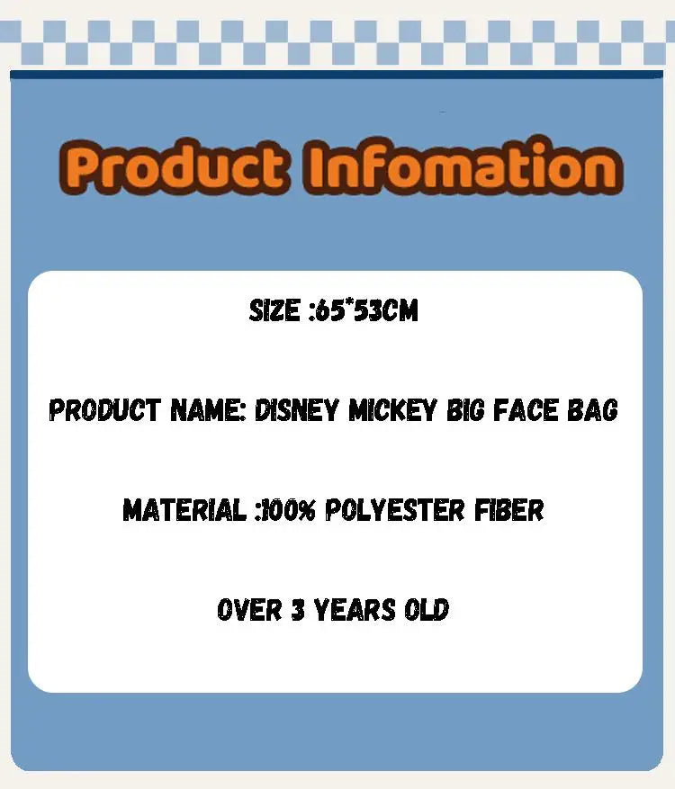 Mickey Big Head Bag Single Shoulder Bag Cartoon Mickey Toys Girlfriend Kawaii Surprise Christmas Birthday Gifts