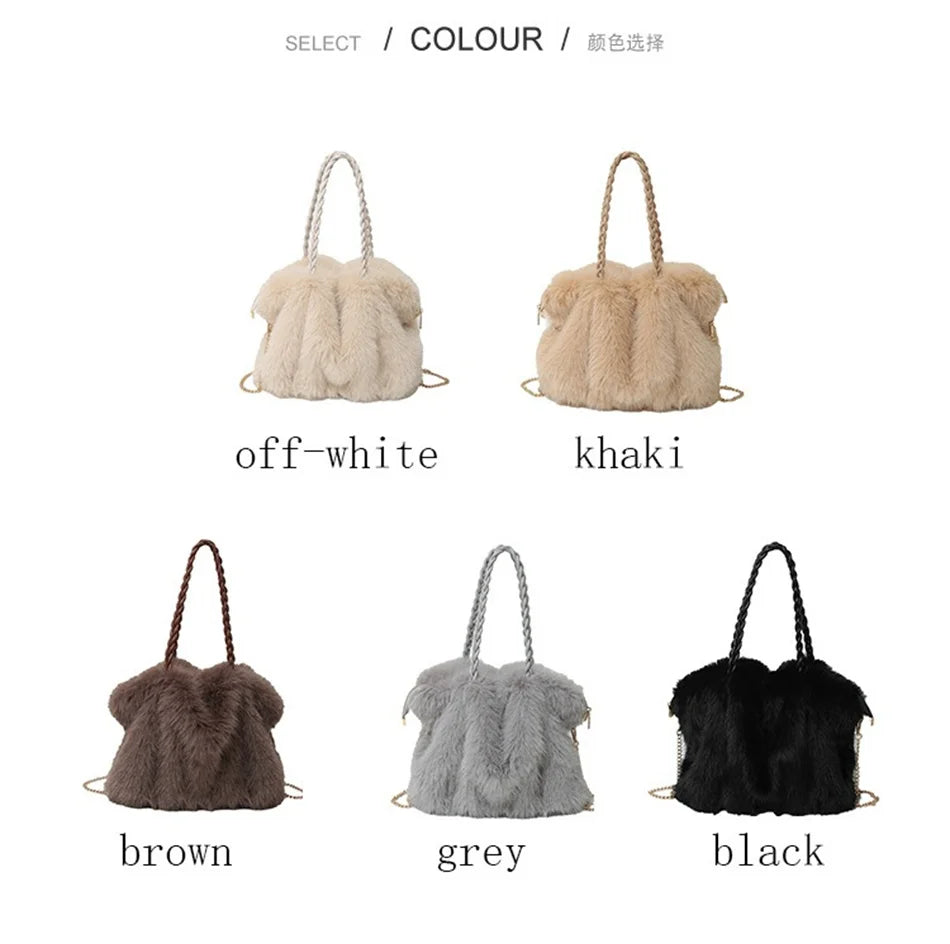 Women's Plush Shoulder Bag High-end Fashion Luxury Soft Faux For Skin Shoulder Bag Faux Fur Women's Bag