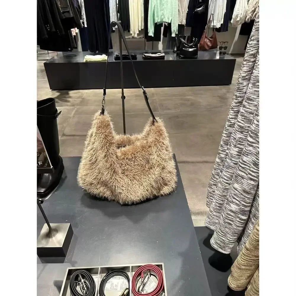 Women New Plush Tote Bags Fashion Commuter Large Capacity Korean Versatile Single Shoulder Cross Bag