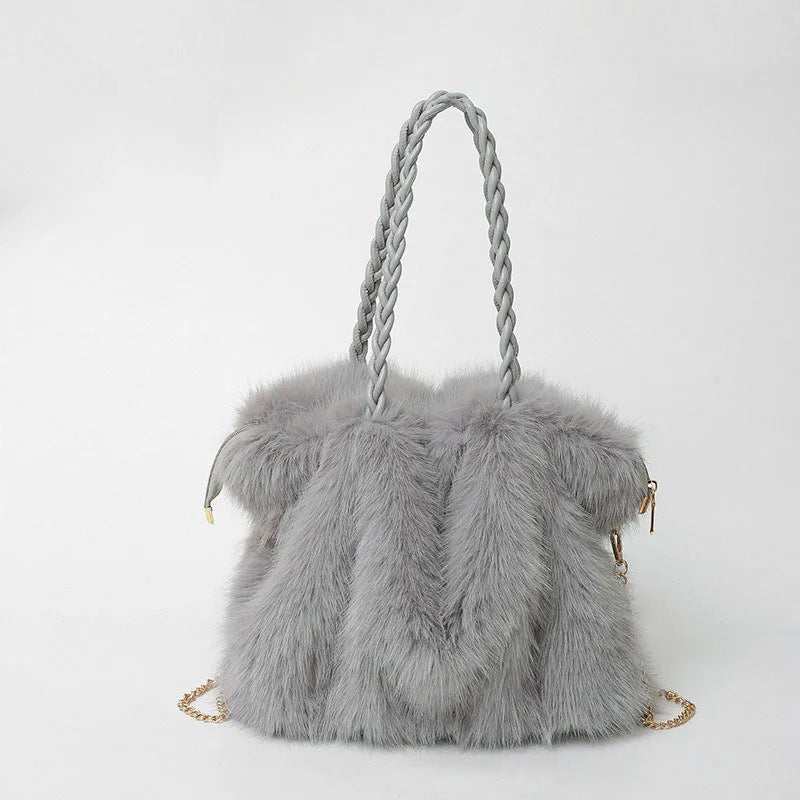 Women's Plush Shoulder Bag High-end Fashion Luxury Soft Faux For Skin Shoulder Bag Faux Fur Women's Bag