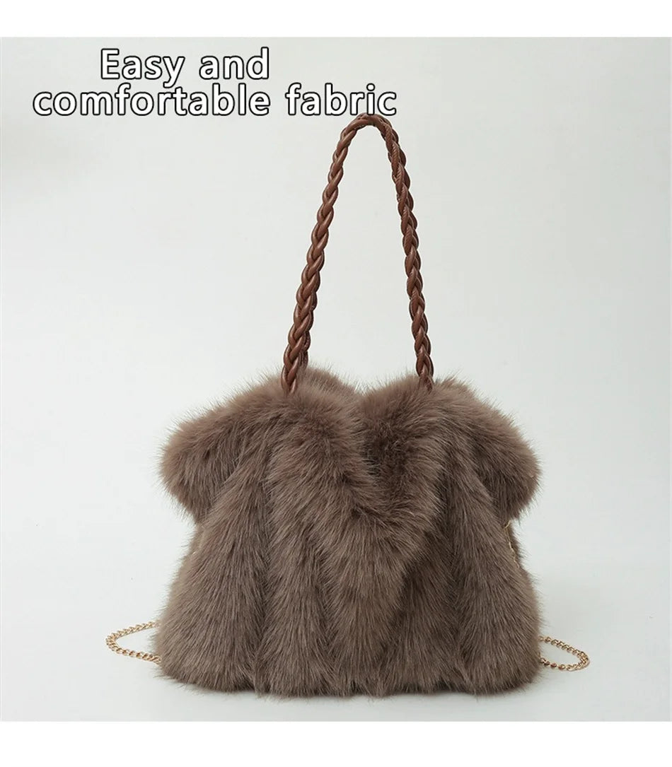 Women's Plush Shoulder Bag High-end Fashion Luxury Soft Faux For Skin Shoulder Bag Faux Fur Women's Bag