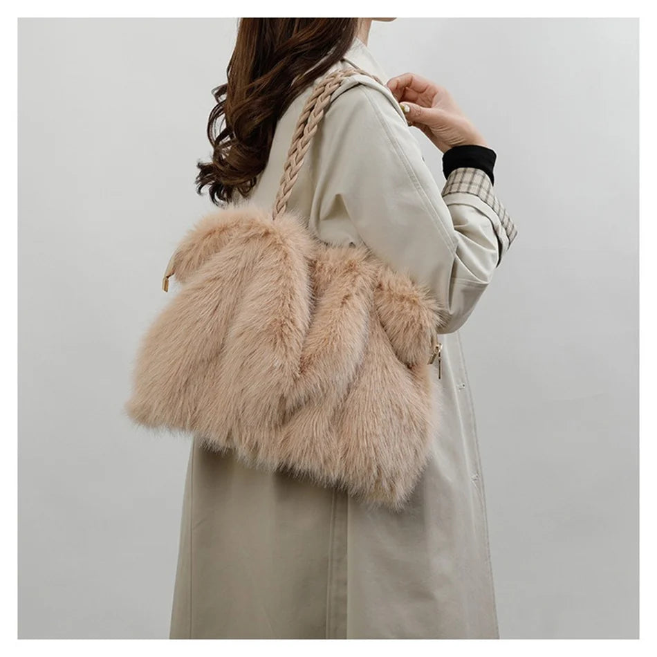 Women's Plush Shoulder Bag High-end Fashion Luxury Soft Faux For Skin Shoulder Bag Faux Fur Women's Bag