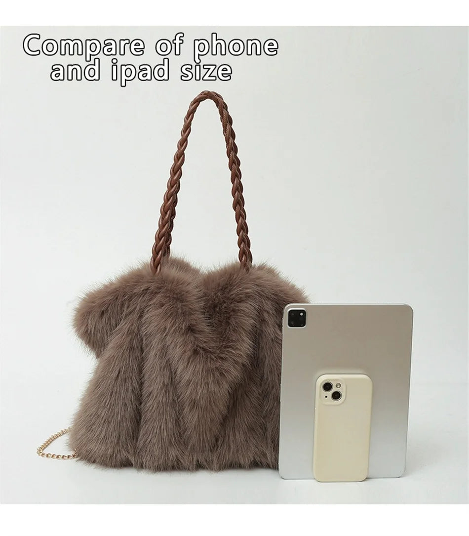 Women's Plush Shoulder Bag High-end Fashion Luxury Soft Faux For Skin Shoulder Bag Faux Fur Women's Bag