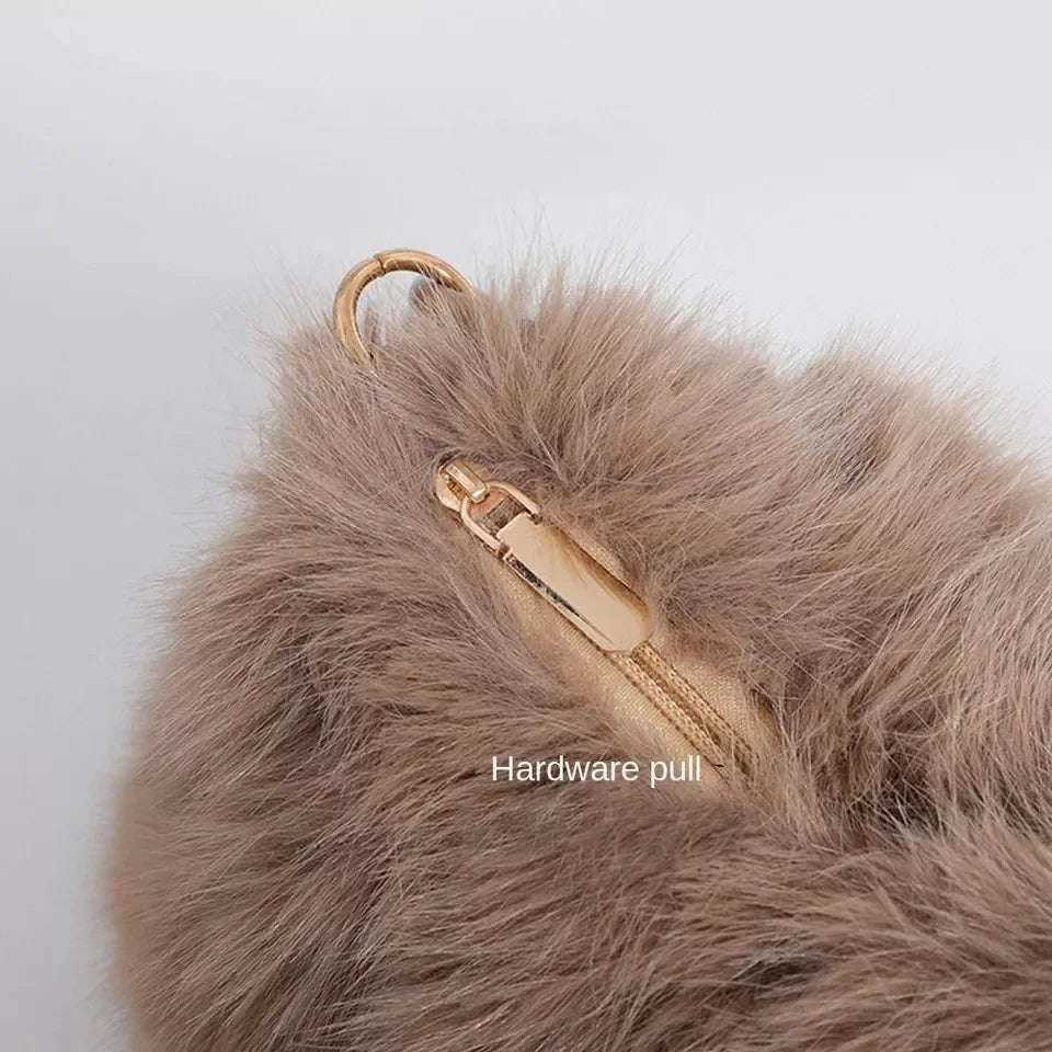 Women's Autumn and Winter Handbag Imitation Fur Fashion Hundred with Plush Bag Solid Color Large Capacity Zipper Shoulder Bag