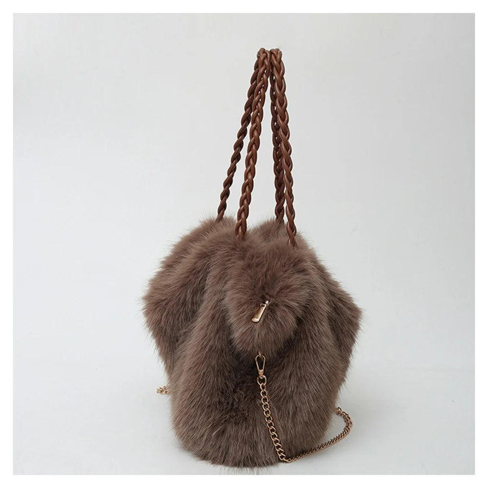 Women's Plush Shoulder Bag High-end Fashion Luxury Soft Faux For Skin Shoulder Bag Faux Fur Women's Bag