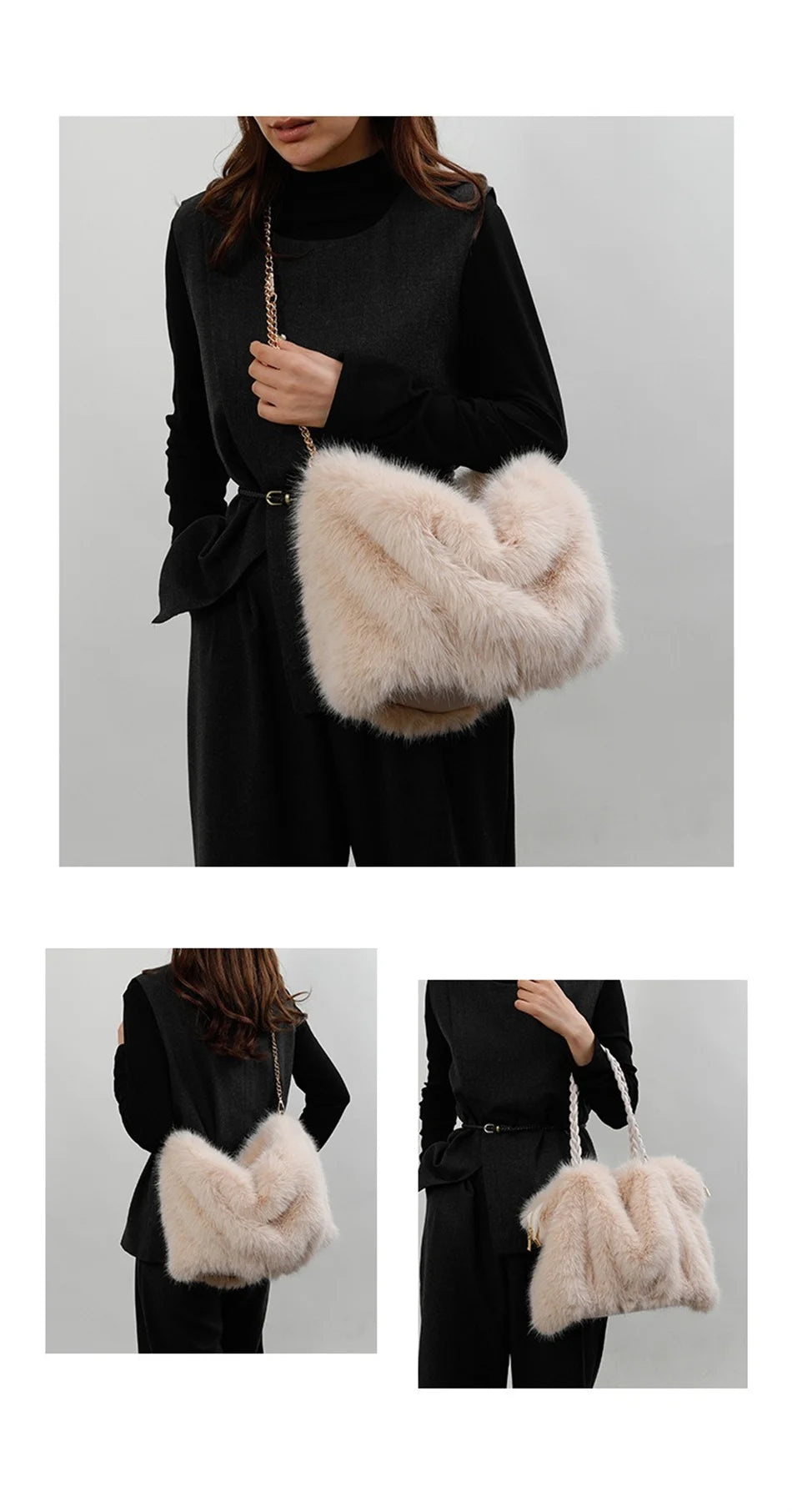 Women's Plush Shoulder Bag High-end Fashion Luxury Soft Faux For Skin Shoulder Bag Faux Fur Women's Bag
