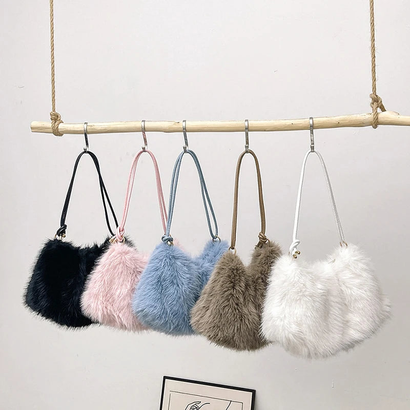 Women's Autumn and Winter Handbag Imitation Fur Fashion Hundred with Plush Bag Solid Color Large Capacity Zipper Shoulder Bag