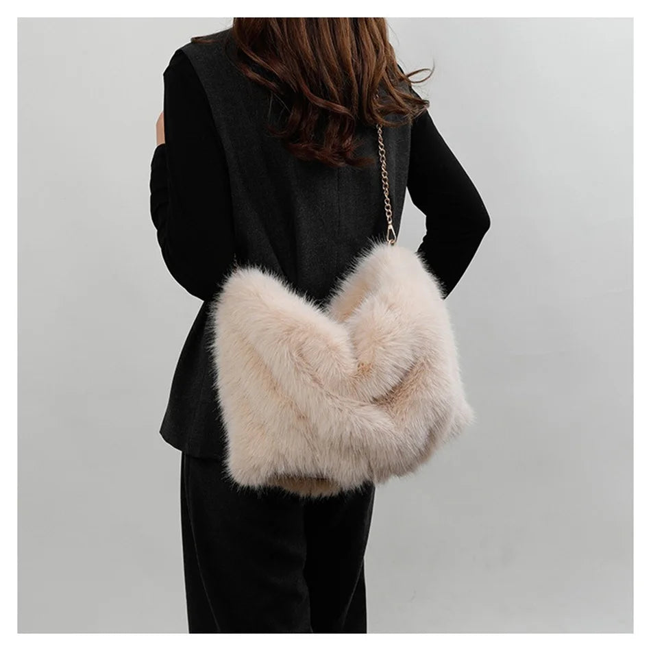 Women's Plush Shoulder Bag High-end Fashion Luxury Soft Faux For Skin Shoulder Bag Faux Fur Women's Bag