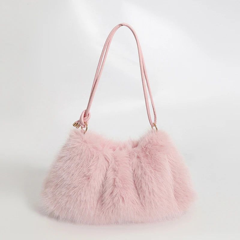 Women's Autumn and Winter Handbag Imitation Fur Fashion Hundred with Plush Bag Solid Color Large Capacity Zipper Shoulder Bag
