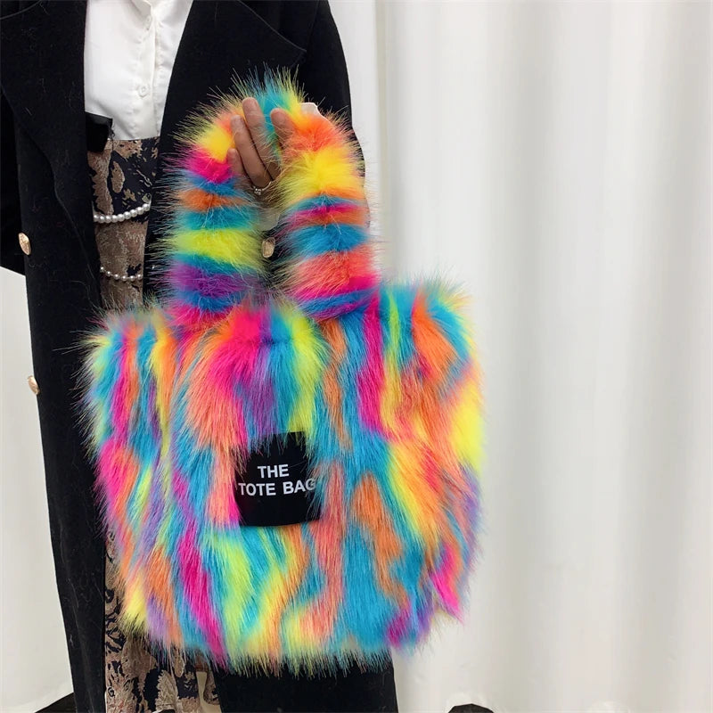 Luxury Designer The Tote Bags for Women Furry Leather Branded Fur Shoulder Bags Female Large Crossbody Handbags