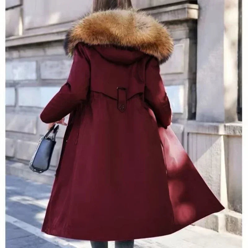 Women Cotton coat Winter Jacket Female thick warm Parkas hooded Outwear large sizeInner liner removable fur over knee Overcoat