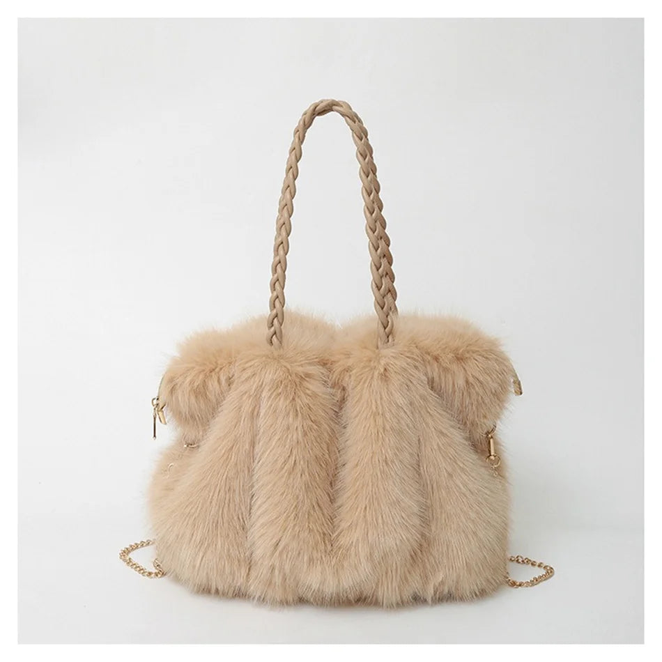 Women's Plush Shoulder Bag High-end Fashion Luxury Soft Faux For Skin Shoulder Bag Faux Fur Women's Bag