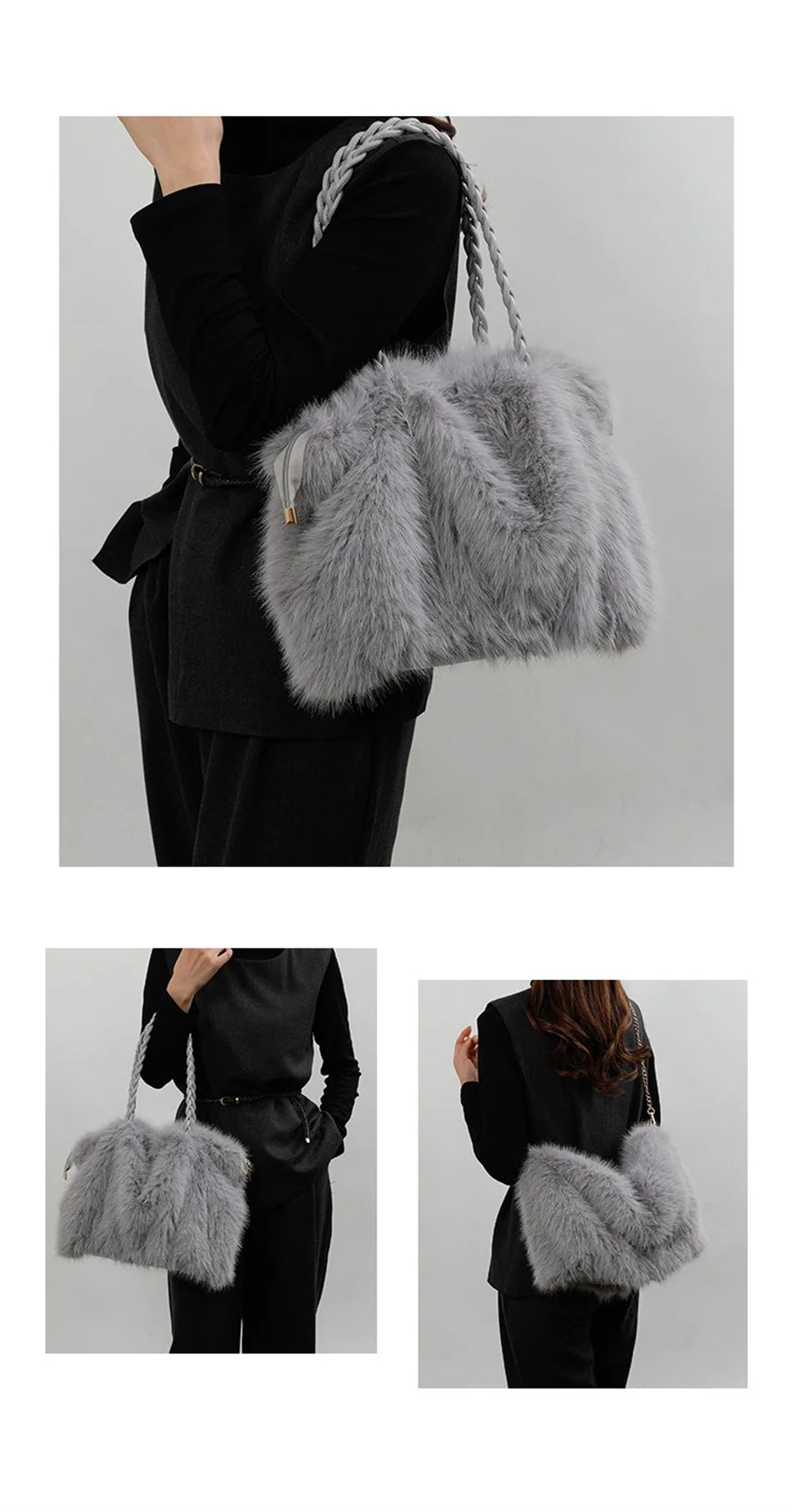 Women's Plush Shoulder Bag High-end Fashion Luxury Soft Faux For Skin Shoulder Bag Faux Fur Women's Bag
