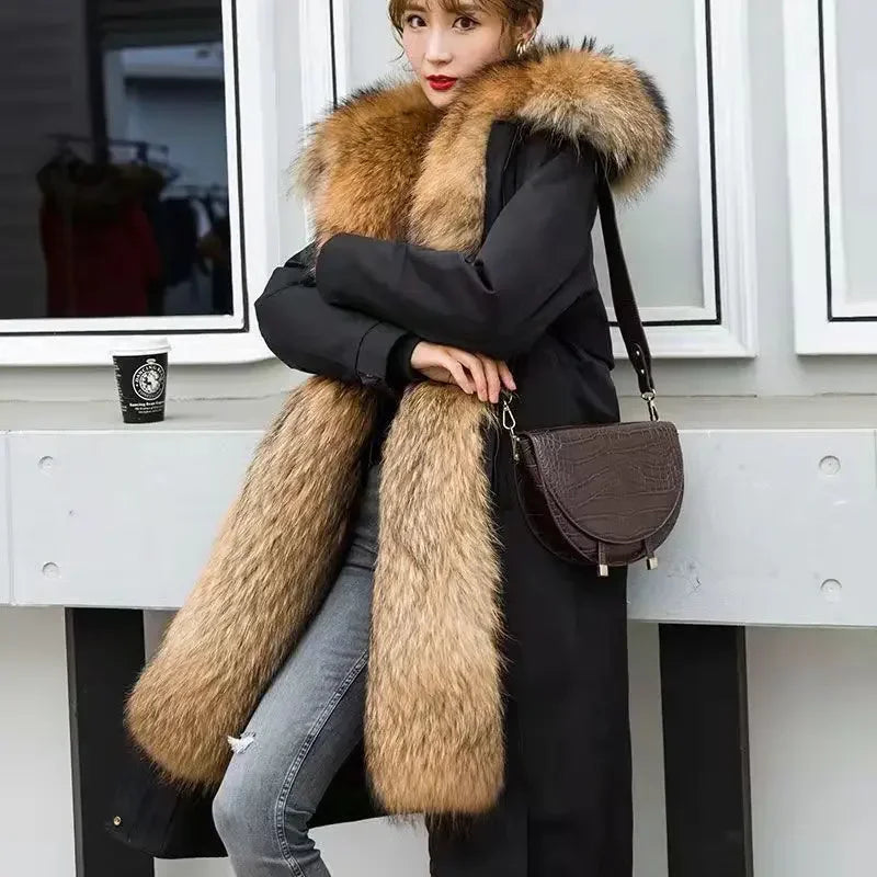 Women Cotton coat Winter Jacket Female thick warm Parkas hooded Outwear large sizeInner liner removable fur over knee Overcoat