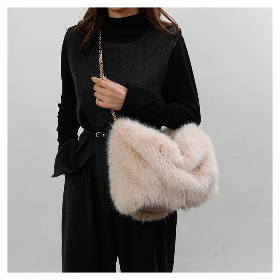 Women's Plush Shoulder Bag High-end Fashion Luxury Soft Faux For Skin Shoulder Bag Faux Fur Women's Bag