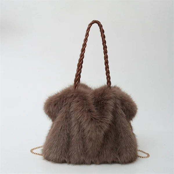 Women's Plush Shoulder Bag High-end Fashion Luxury Soft Faux For Skin Shoulder Bag Faux Fur Women's Bag