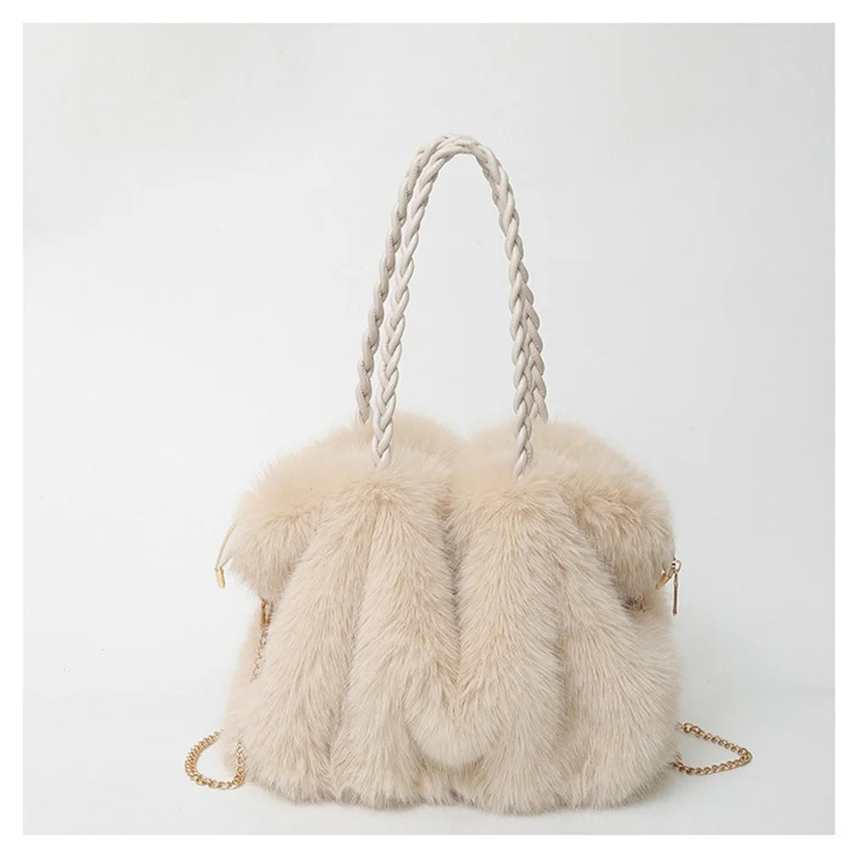 Women's Plush Shoulder Bag High-end Fashion Luxury Soft Faux For Skin Shoulder Bag Faux Fur Women's Bag