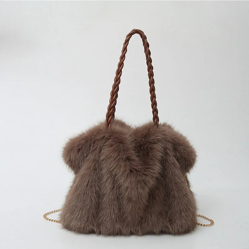 Women's Plush Shoulder Bag High-end Fashion Luxury Soft Faux For Skin Shoulder Bag Faux Fur Women's Bag