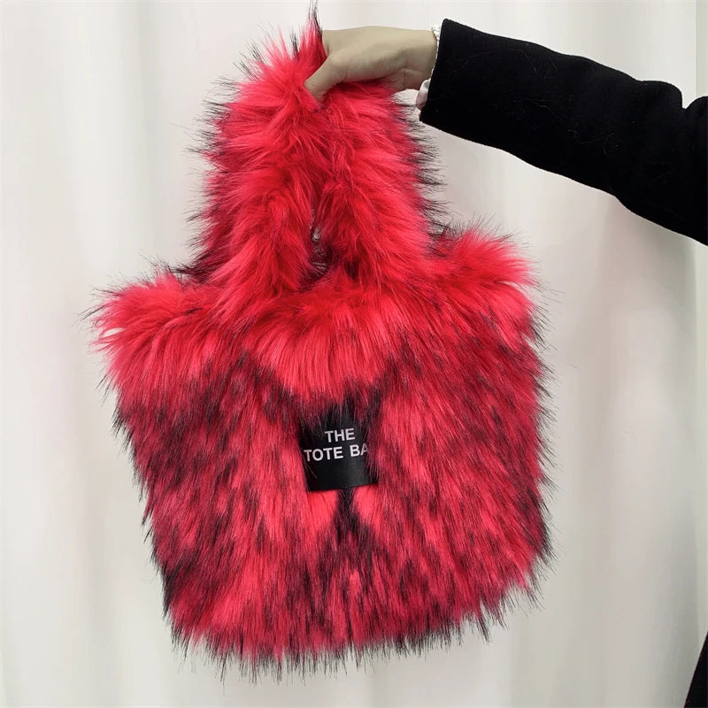Luxury Designer The Tote Bags for Women Furry Leather Branded Fur Shoulder Bags Female Large Crossbody Handbags