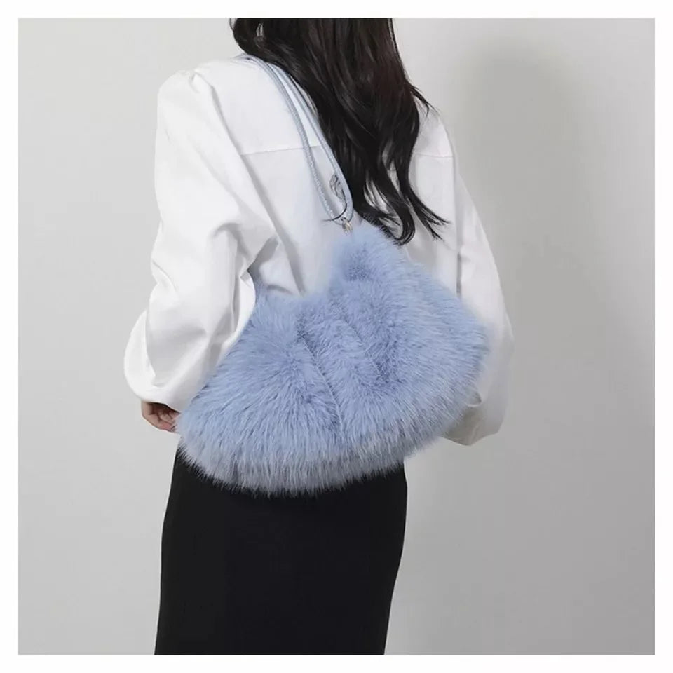 Women's Autumn and Winter Handbag Imitation Fur Fashion Hundred with Plush Bag Solid Color Large Capacity Zipper Shoulder Bag